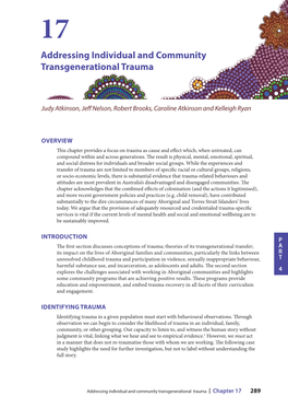 Addressing Individual and Community Transgenerational Trauma