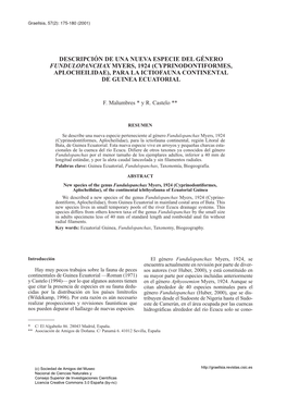 Descripción De Una Nueva Especie Del Género Fundulopanchax Myers, 1924 (Cyprinodontiformes, Aplocheilidae), Para La Ictiofauna Continental De Guinea Ecuatorial