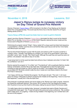 Japan's Hanyu Jumps to Runaway Victory on Day Three of Grand Prix