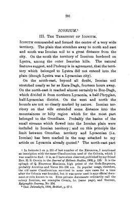 ICONIUM.1 III. the TERRITORY of Iconium. Iconium Commanded and Formed the Centre of a Very Wide Territory. the Plain That Stretc