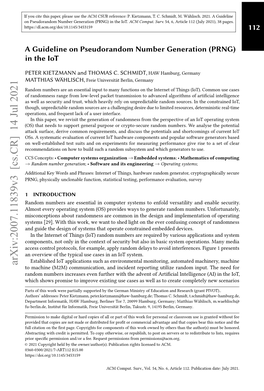 A Guideline on Pseudorandom Number Generation (PRNG) in the Iot