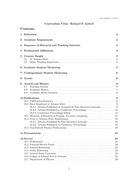 Curriculum Vitae: Richard F. Lebed Contents