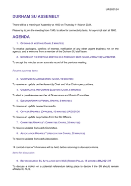 Durham Su Assembly Agenda