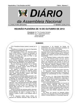 Da Assembleia Nacional IX LEGISLATURA (2010-2014) 5.ª SESSÃO LEGISLATIVA