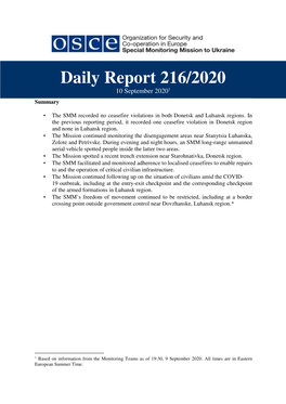 Daily Report 216/2020 10 September 2020 1 Summary