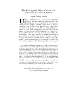 The Concepts of Demos, Ekklesia, and Dikasterion in Classical Athens Mogens Herman Hansen