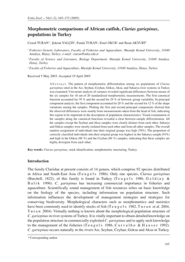 Morphometric Comparisons of African Catfish, Clarias Gariepinus, Populations in Turkey