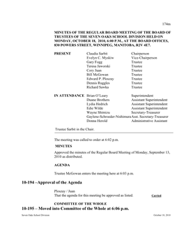 Minutes of the Regular Meeting of the Board Of