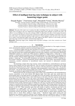 Effect of Mulligan Bent Leg Raise Technique in Subject with Hamstring Trigger Point