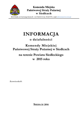 Komenda Miejska Państwowej Straży Pożarnej W Siedlcach