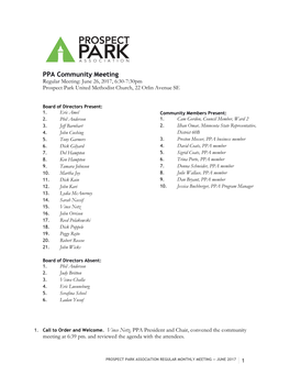 Prospect Park Association Regular Monthly Meeting — June 2017 1 2