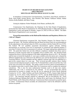 Idaho State Board of Equalization Minutes August 24, 2020