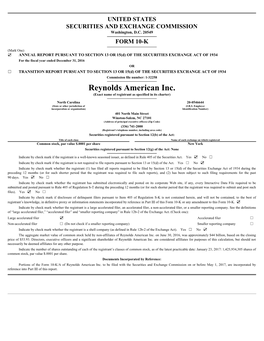 Reynolds American Inc. (Exact Name of Registrant As Specified in Its Charter)