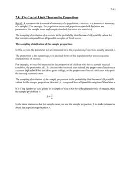 7.4: the Central Limit Theorem for Proportions