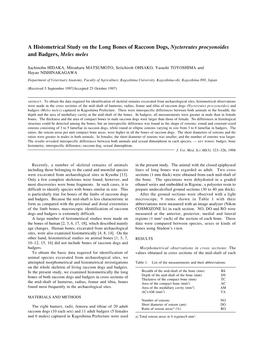 A Histometrical Study on the Long Bones of Raccoon Dogs, Nyctereutes Procyonoides and Badgers, Meles Meles