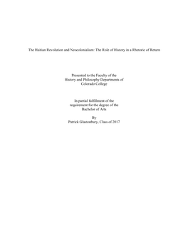 The Haitian Revolution and Neocolonialism: the Role of History in a Rhetoric of Return