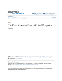 The Constitution and Race: a Critical Perspective*