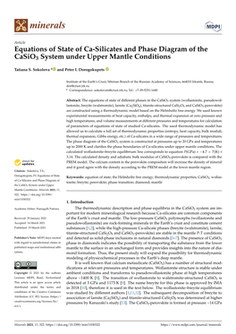 Equations of State of Ca-Silicates and Phase Diagram of the Casio3 System Under Upper Mantle Conditions