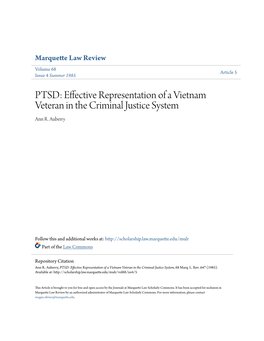 PTSD: Effective Representation of a Vietnam Veteran in the Criminal Justice System Ann R