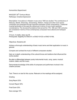 MUS2207 20Th Century Music Pathways: Creative Expression