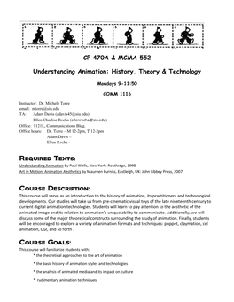 CP 470A & MCMA 552 Understanding Animation