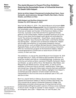 The Jewish Museum to Present First Ever Exhibition Exploring the Remarkable Career of Influential American Art Dealer Edith Halpert