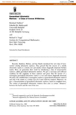 Generalized Ultrametric Matrices - a Class of Inverse M-Matrices