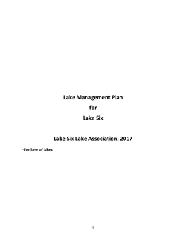 Lake Management Plan for Lake Six