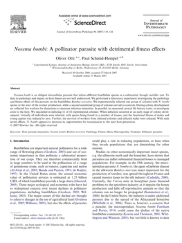 Nosema Bombi: a Pollinator Parasite with Detrimental Fitness Effects