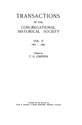 Transactions of the Congregational Historical Society