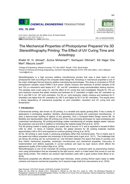 The Mechanical Properties of Photopolymer Prepared Via 3D