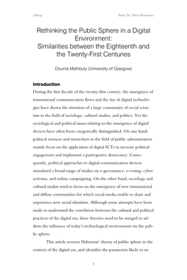 Rethinking the Public Sphere in a Digital Environment: Similarities Between the Eighteenth and the Twenty-First Centuries