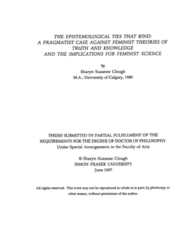 The Epistemological Ties That Bind: a Pragmatist Case Against Fewist Theories of Truth and Knowledge and the Implications for Feminet Science