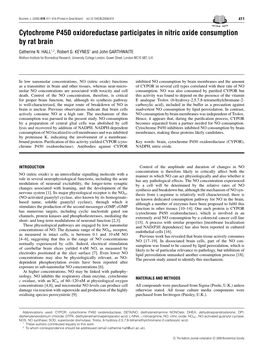 Cytochrome P450 Oxidoreductase Participates in Nitric Oxide Consumption by Rat Brain Catherine N