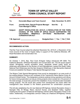 Town of Apple Valley Town Council Staff Report