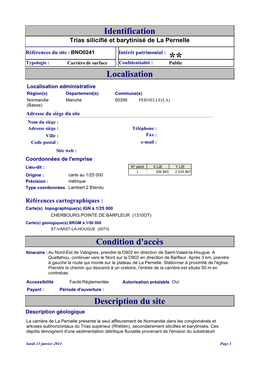 Localisation Condition D'accès Description Du Site Identification