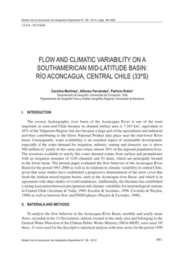 Flow and Climatic Variability on a Southamerican Mid-Latitude Basin: Río Aconcagua, Central Chile (33ºs)