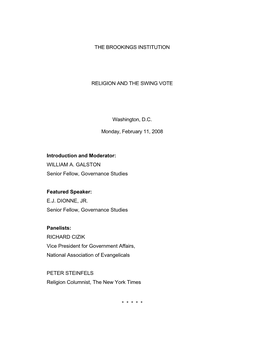 The Brookings Institution Religion and the Swing Vote