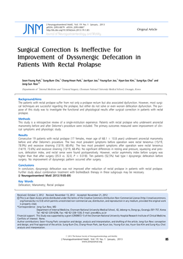 Surgical Correction Is Ineffective for Improvement of Dyssynergic Defecation in Patients with Rectal Prolapse