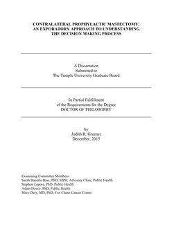 Contralateral Prophylactic Mastectomy: an Exporatory Approach to Understanding the Decision Making Process