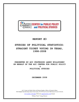 Straight Ticket Voting in Texas, 1998-2008