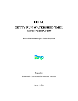 GETTY RUN WATERSHED TMDL Westmoreland County