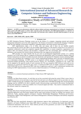 Comparative Study of FOSS ERP Tools Anubhav Kumar* Dr