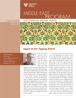 Middle East Program Occasional Paper Series Summer 2010