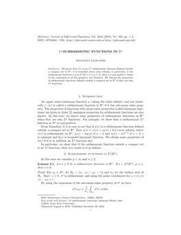 Lp-SUBHARMONIC FUNCTIONS in Rn 1. Introduction an Upper Semi