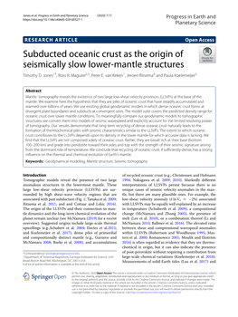 Subducted Oceanic Crust As the Origin of Seismically Slow Lower-Mantle Structures Timothyd.Jones1*, Ross R