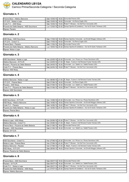 CALENDARIO LB1/2A Carnico Prima/Seconda Categoria / Seconda Categoria