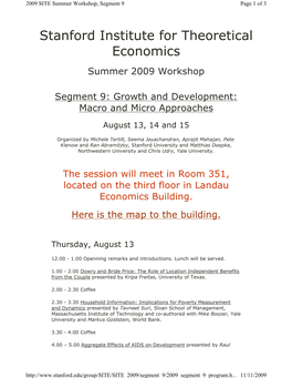 Stanford Institute for Theoretical Economics Summer 2009 Workshop