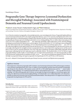 Progranulin Gene Therapy Improves Lysosomal Dysfunction and Microglial Pathology Associated with Frontotemporal Dementia and Neuronal Ceroid Lipofuscinosis