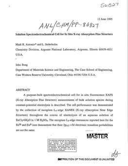 Solution Spectroelectrochemical Cell for in Situ X-Ray Absorption Fine Structure